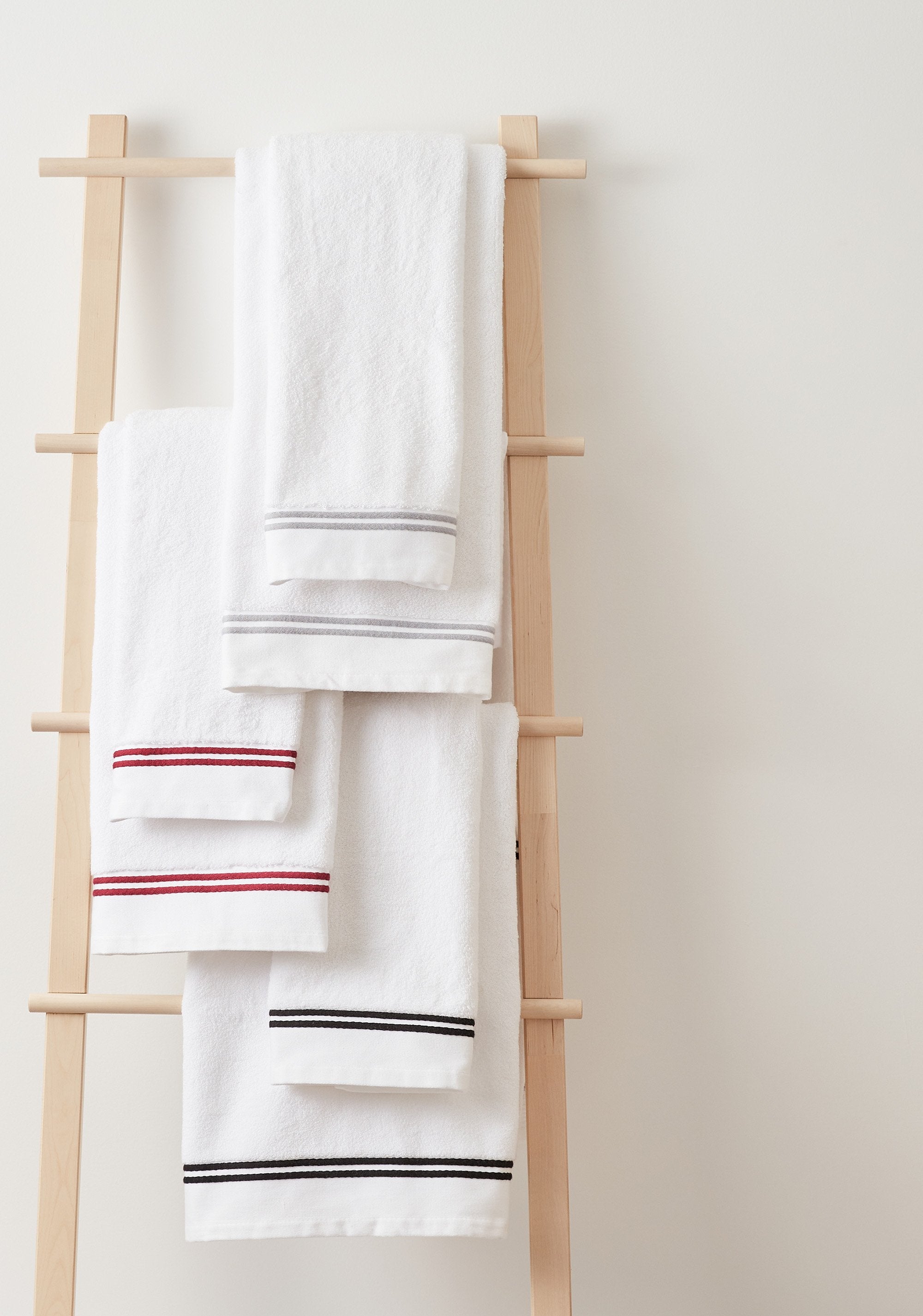 White Linen Hand Towels With Charcoal Stripes Online - MG Maison